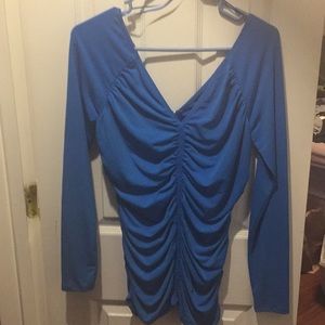 NWT-Blue Plunge Neck GUESS blouse